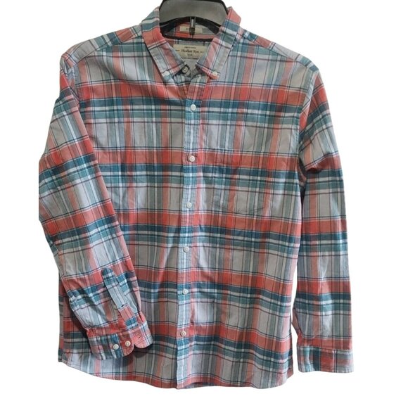 Hawker Rye Mens Stretch Oxford Plaid Button-Down Shirt L Short Regular Fit 97% C - Picture 1 of 6